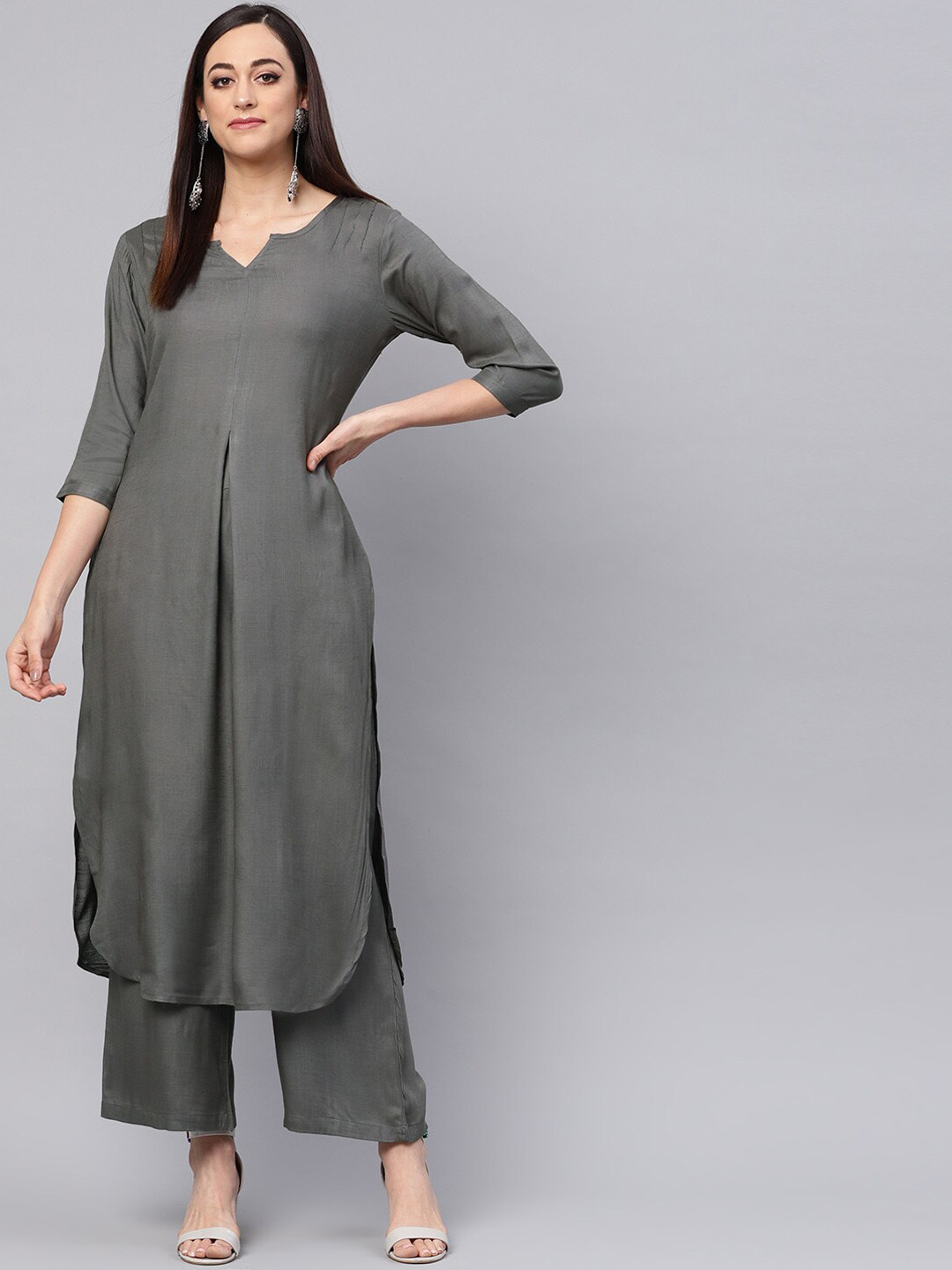Idalia Notched Neck A-Line Kurta With Palazzos