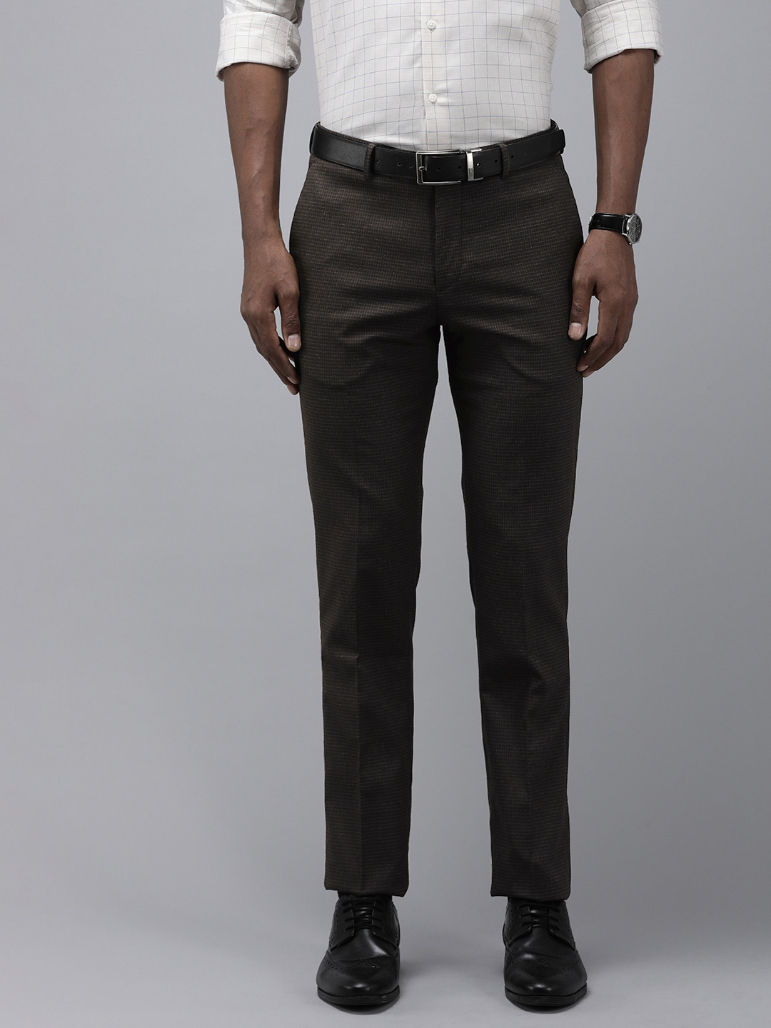 Arrow Men Hudson Mid-Rise Checked Tailored Fit Trousers