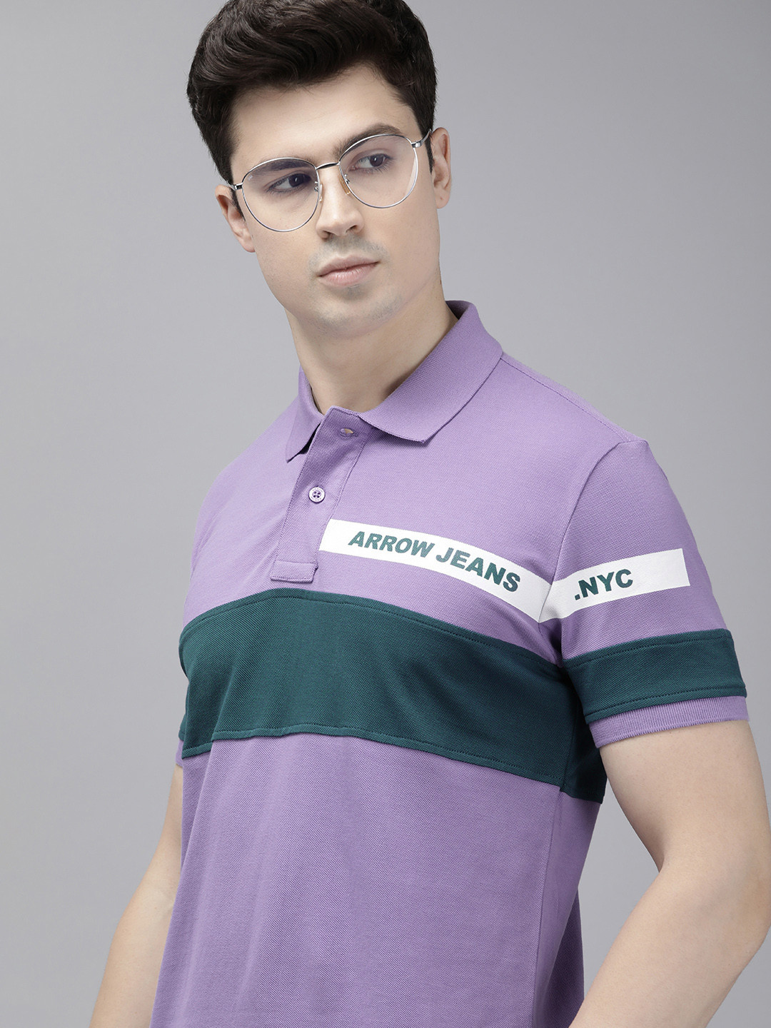 Arrow Colourblocked Polo Collar Pure Cotton T-shirt