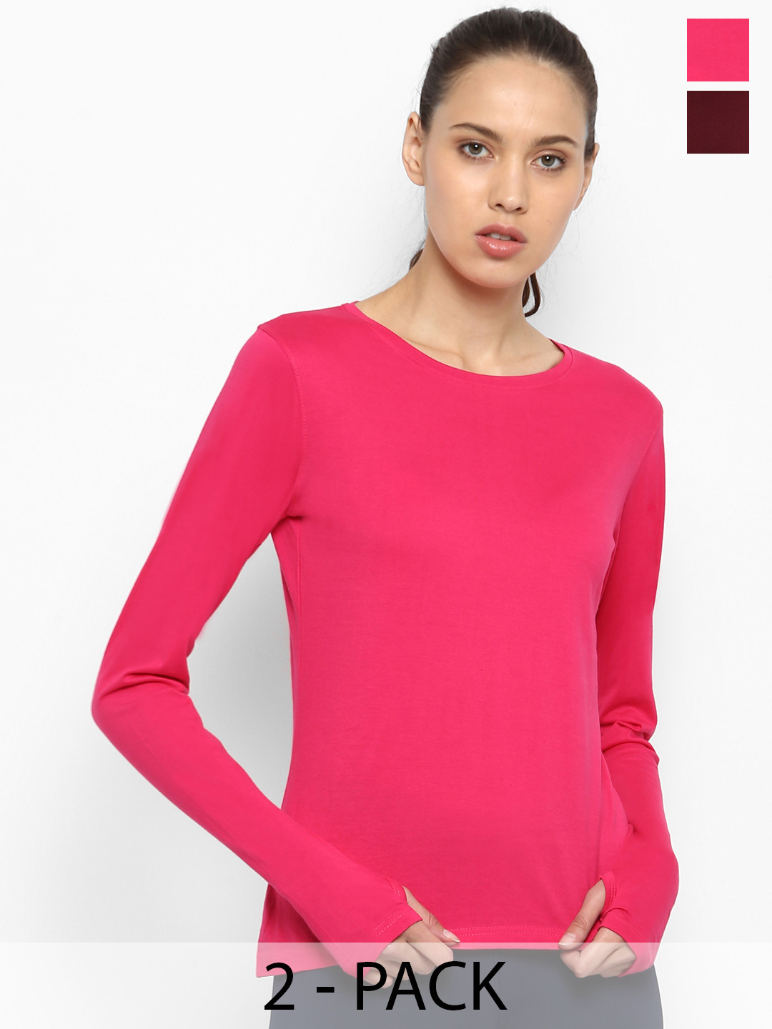 appulse Pack of 2 Long Sleeve Thumb Open Cotton Slim Fit T-shirts