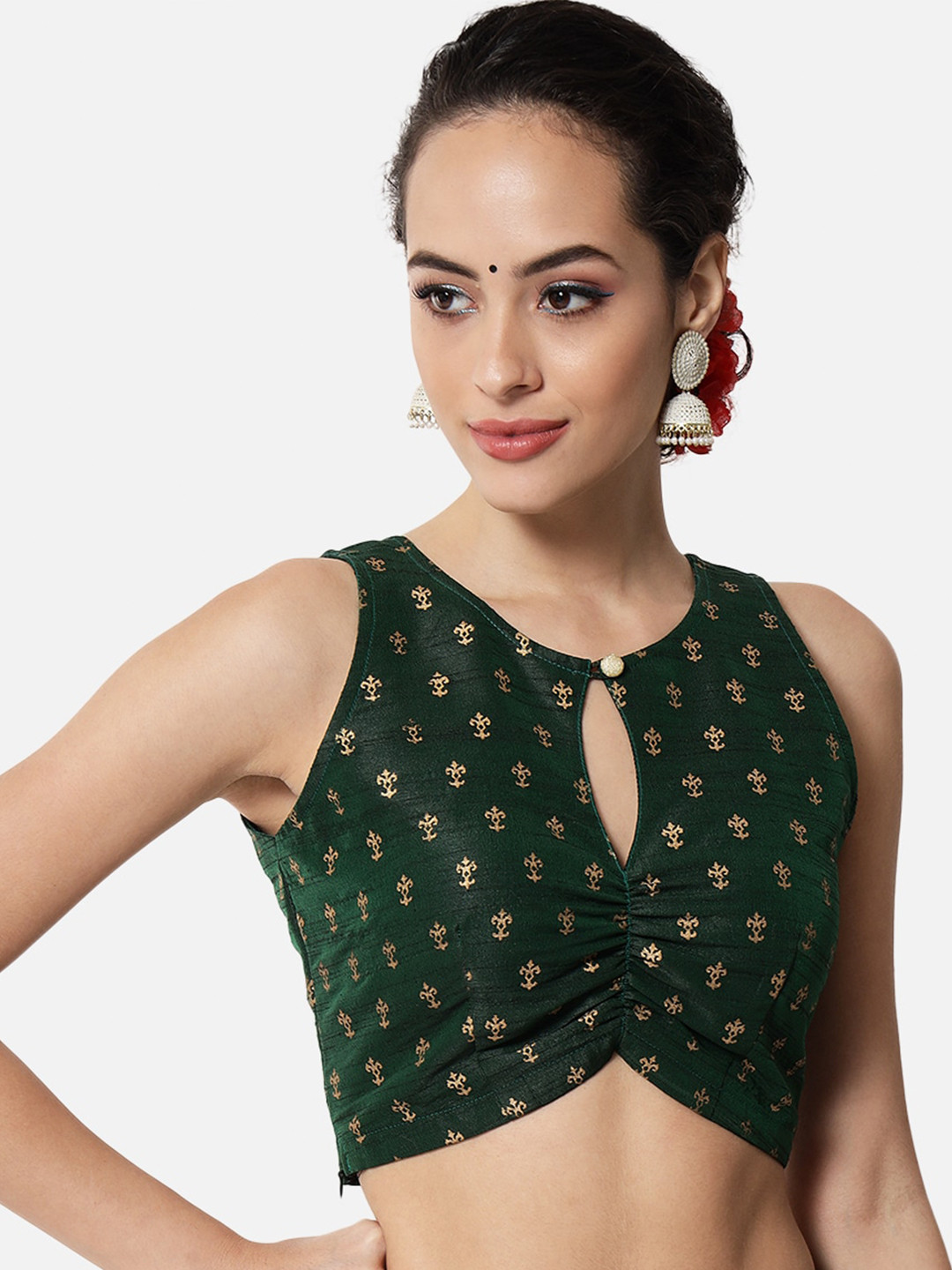 studio rasa Ethnic Motifs Printed Keyhole Neck Fitted Crop Top