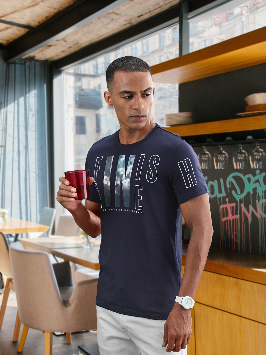 United Colors of Benetton Typography Print Pure Cotton T-shirt