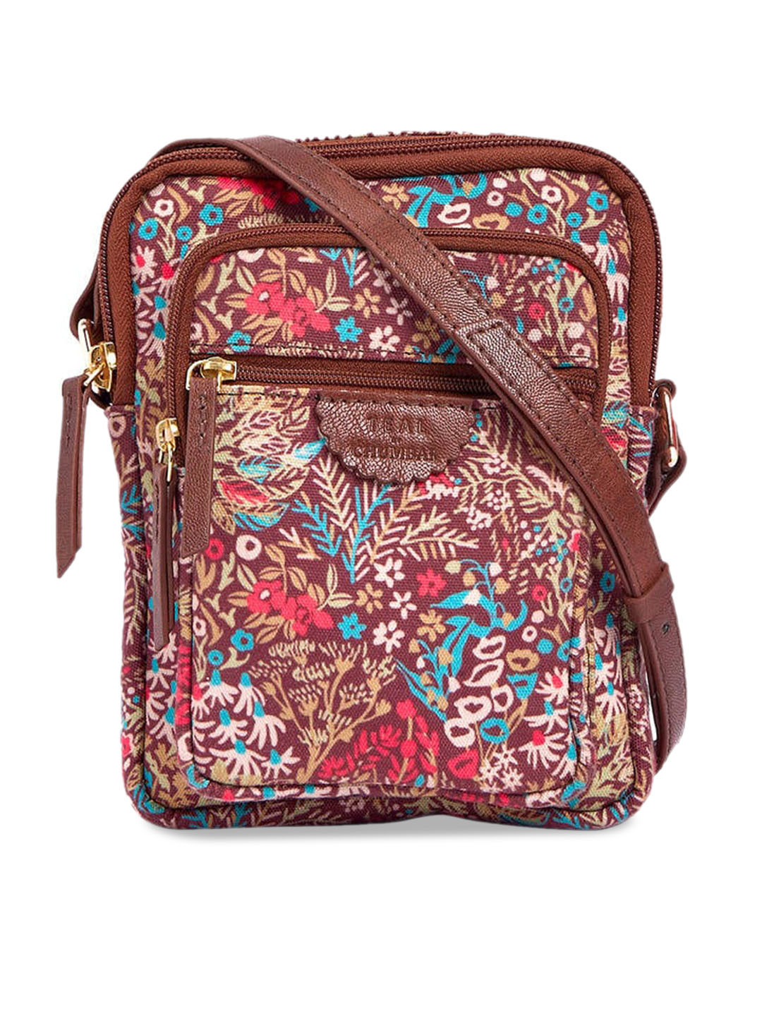 TEAL BY CHUMBAK Floral Printed Canvas Structured Sling Bag