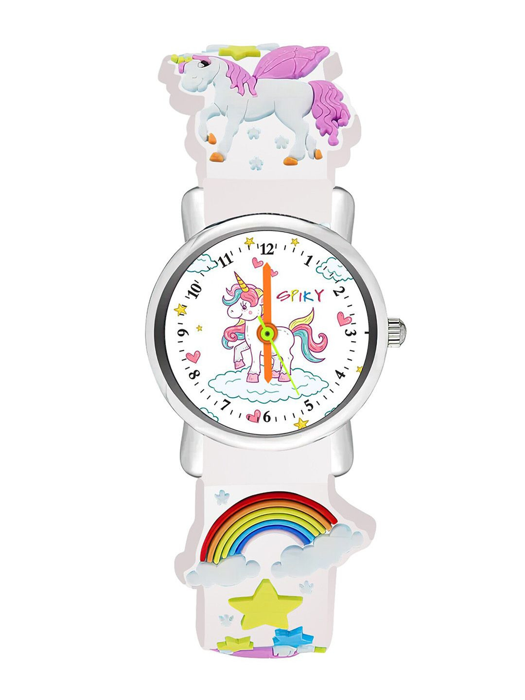 Spiky Kids Printed Round Dial & Textured Strap Analogue Watch- SPKEVA9_UNI_WHT