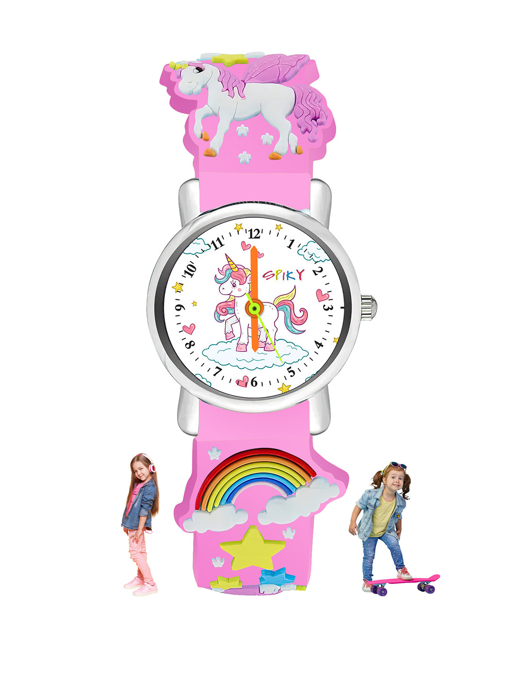 Spiky Kids Round Dial & Textured Strap Analogue Watch- SPKEVA9_UNI_PINK