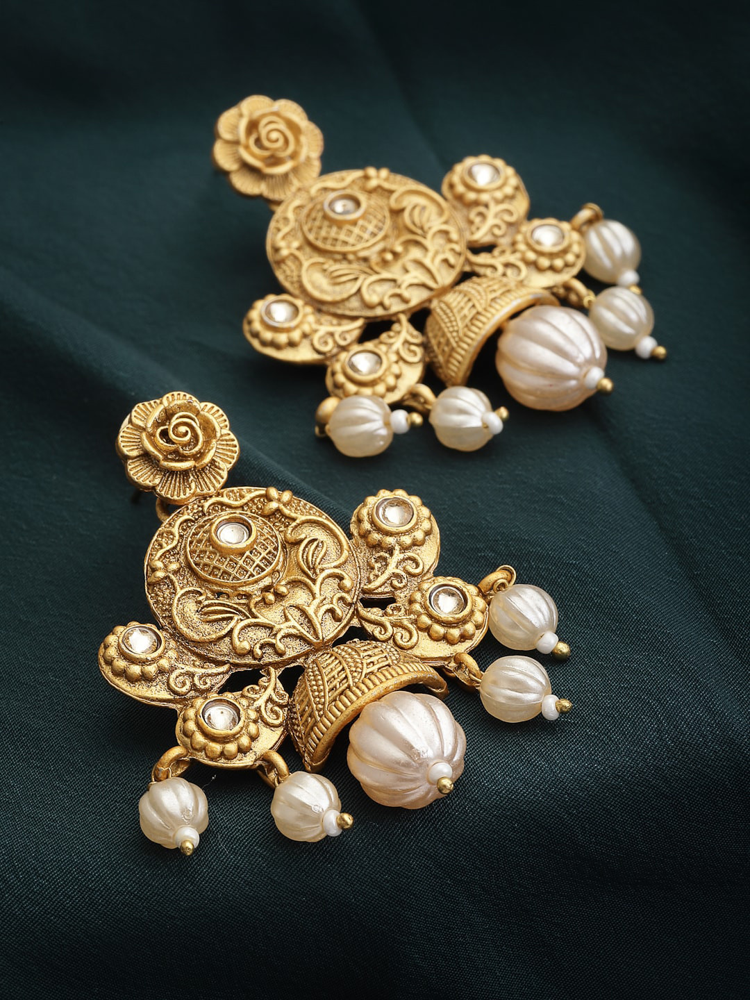 PANASH Gold-Plated Paisley Shaped Drop Earrings