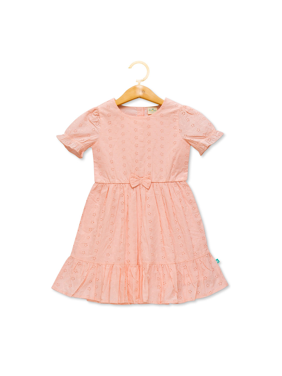 JusCubs Girls Puff Sleeve Bow Detail Schiffli Dress
