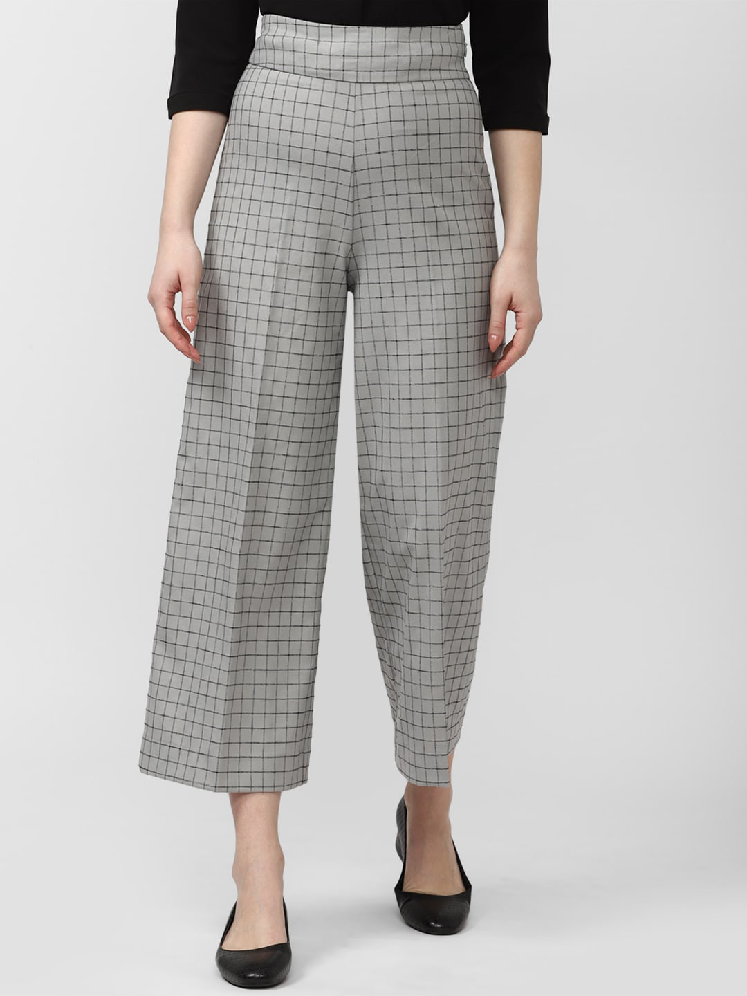 Van Heusen Woman Checked Cropped Wide Leg Trousers