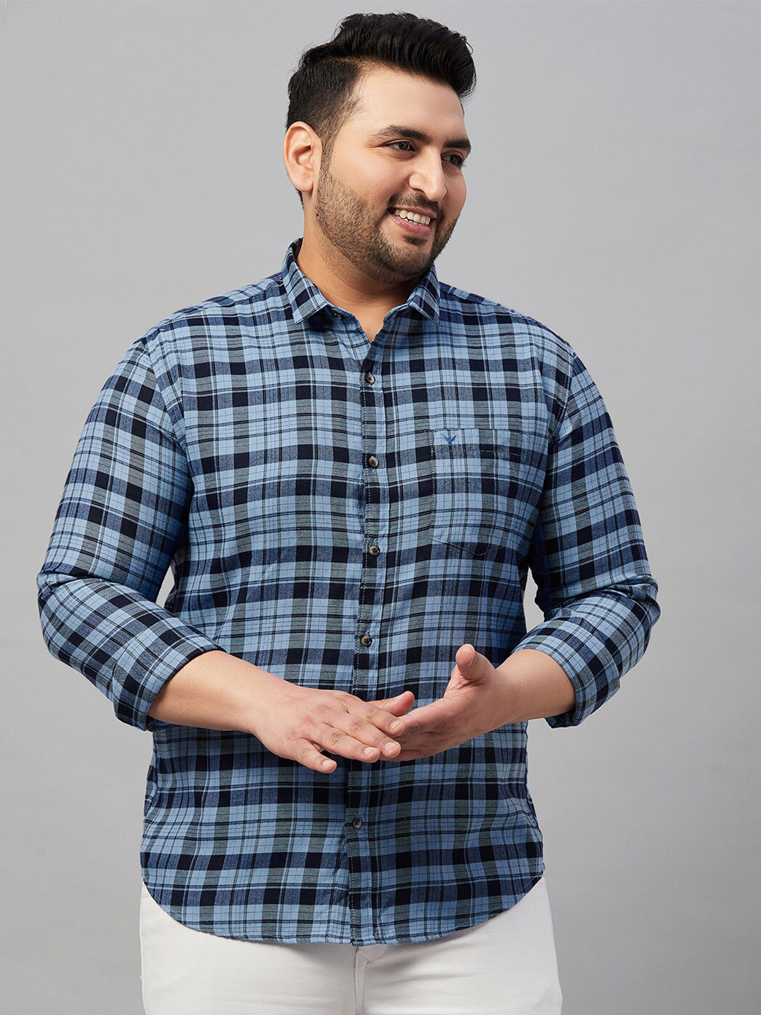 SHOWOFFFF Size Classic Tartan Checked Cotton Casual Shirt