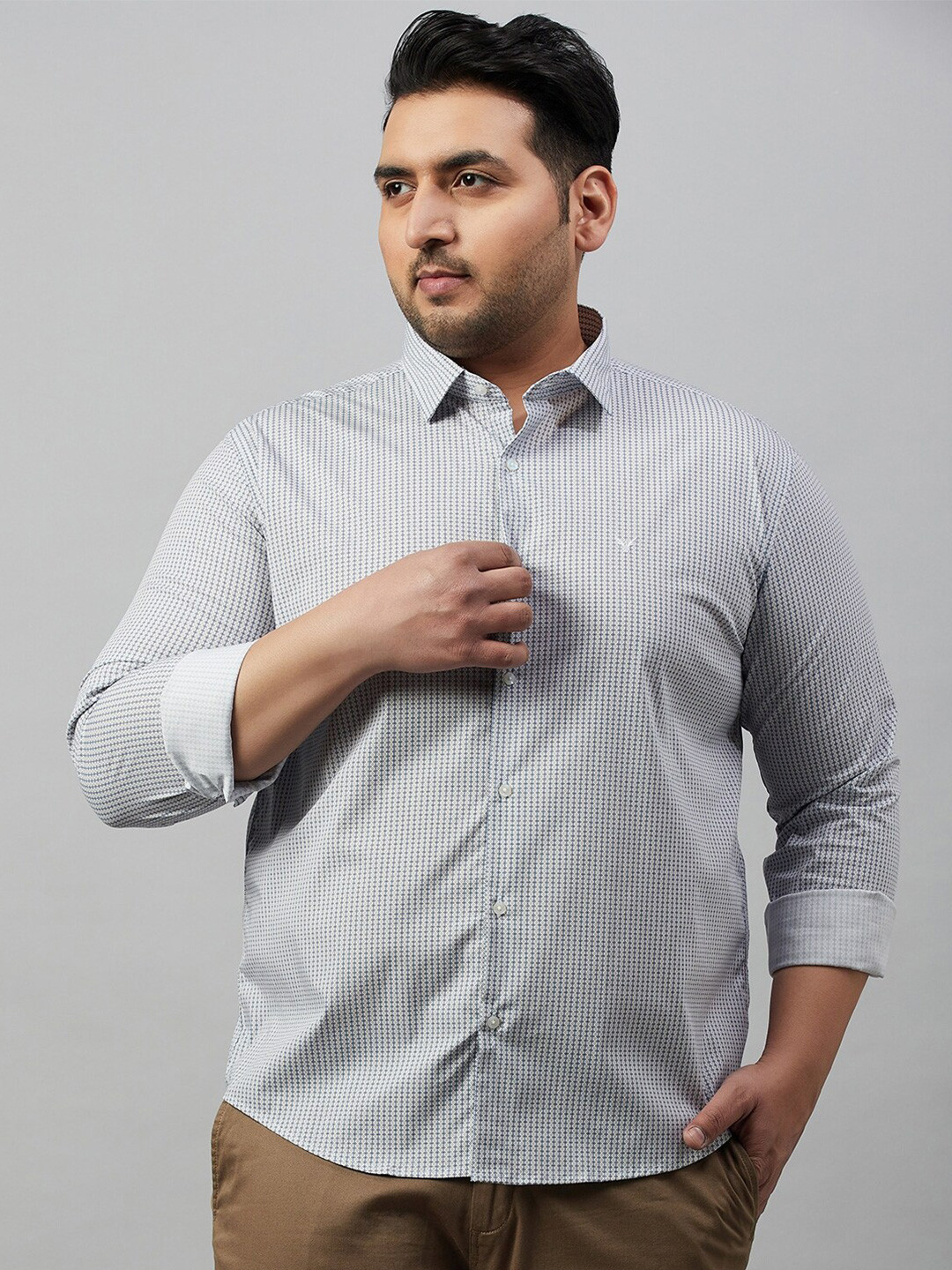 SHOWOFF Plus Premium Micro Ditsy Printed Cotton Casual Shirt