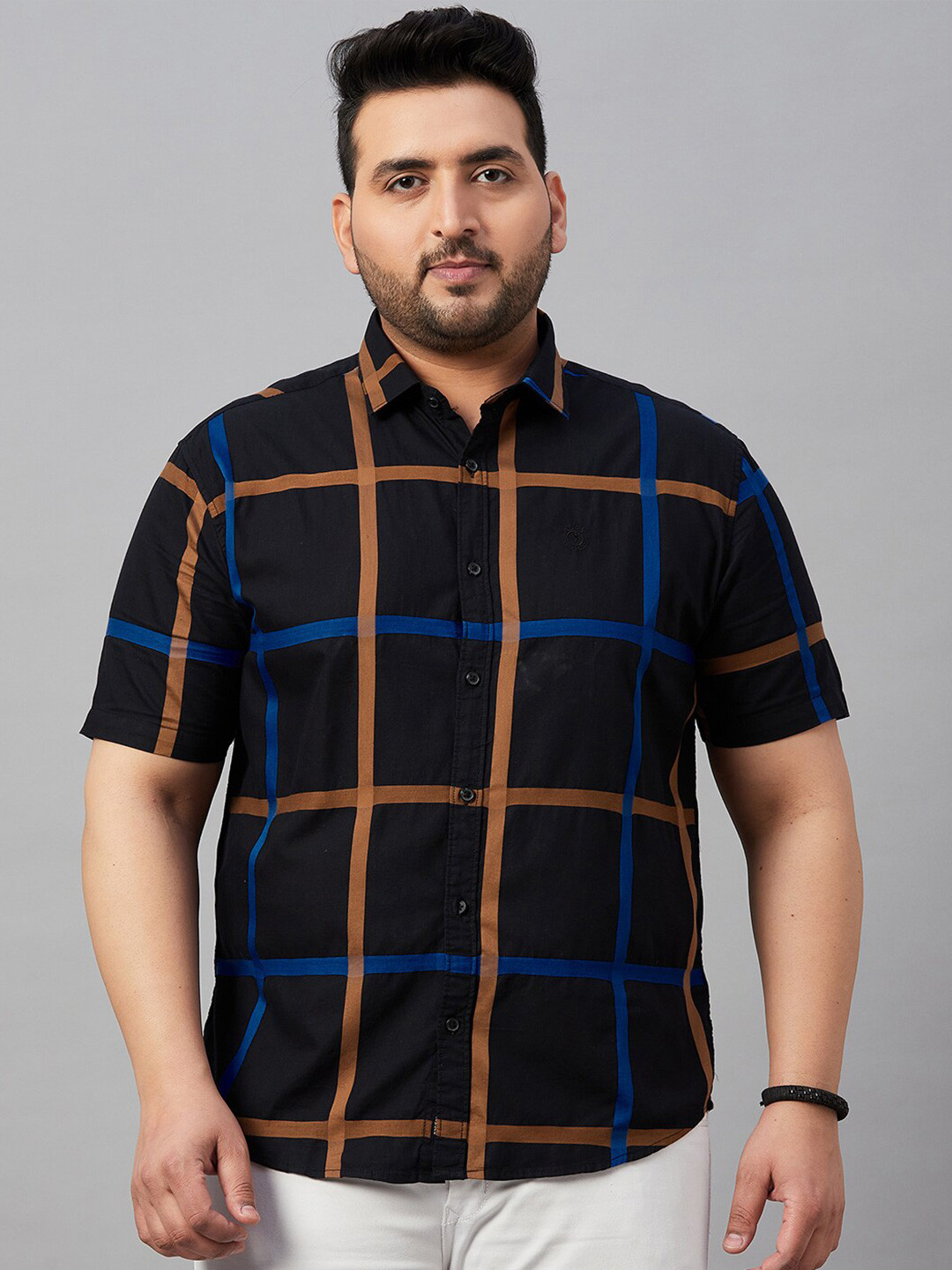SHOWOFFFF Size Windowpane Checked Cotton Casual Shirt