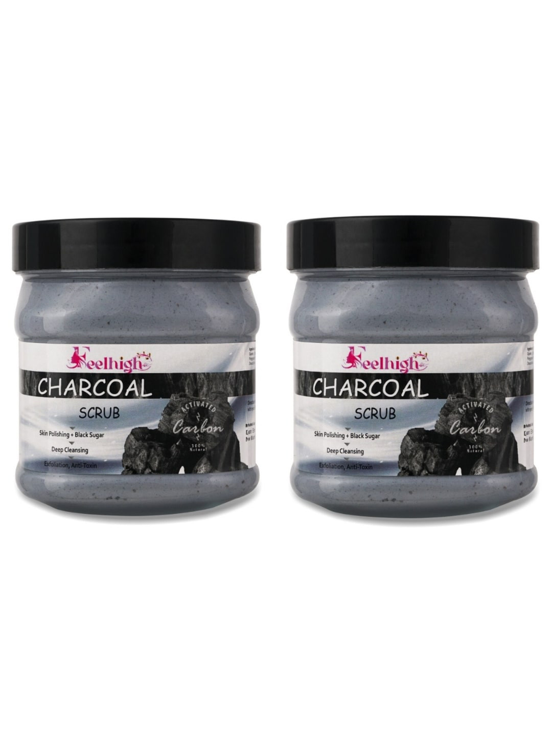 FEELHIGH Set of 2 Charcoal Natural Face & Body Scrub - 500 ml each