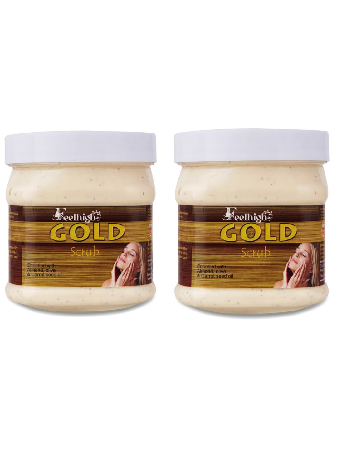 FEELHIGH Set of 2 Gold Scrub with Almond & Carrot Seed Oil for Face & Body - 500 ml Each