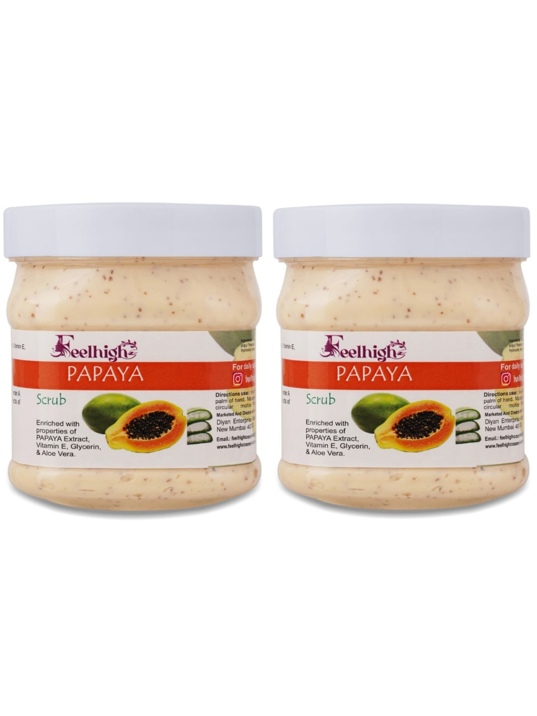 FEELHIGH Set of 2 Papaya Scrub with Vitamin E & Aloe Vera for Face & Body - 500 ml Each