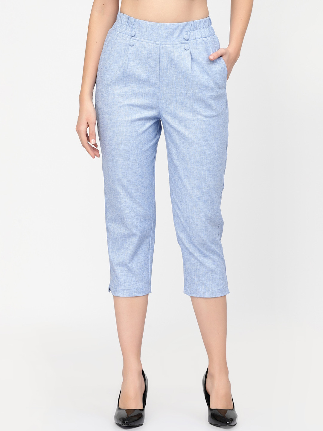 Westwood Women High-Rise Three-Fourth Easy Wash Cotton Trousers