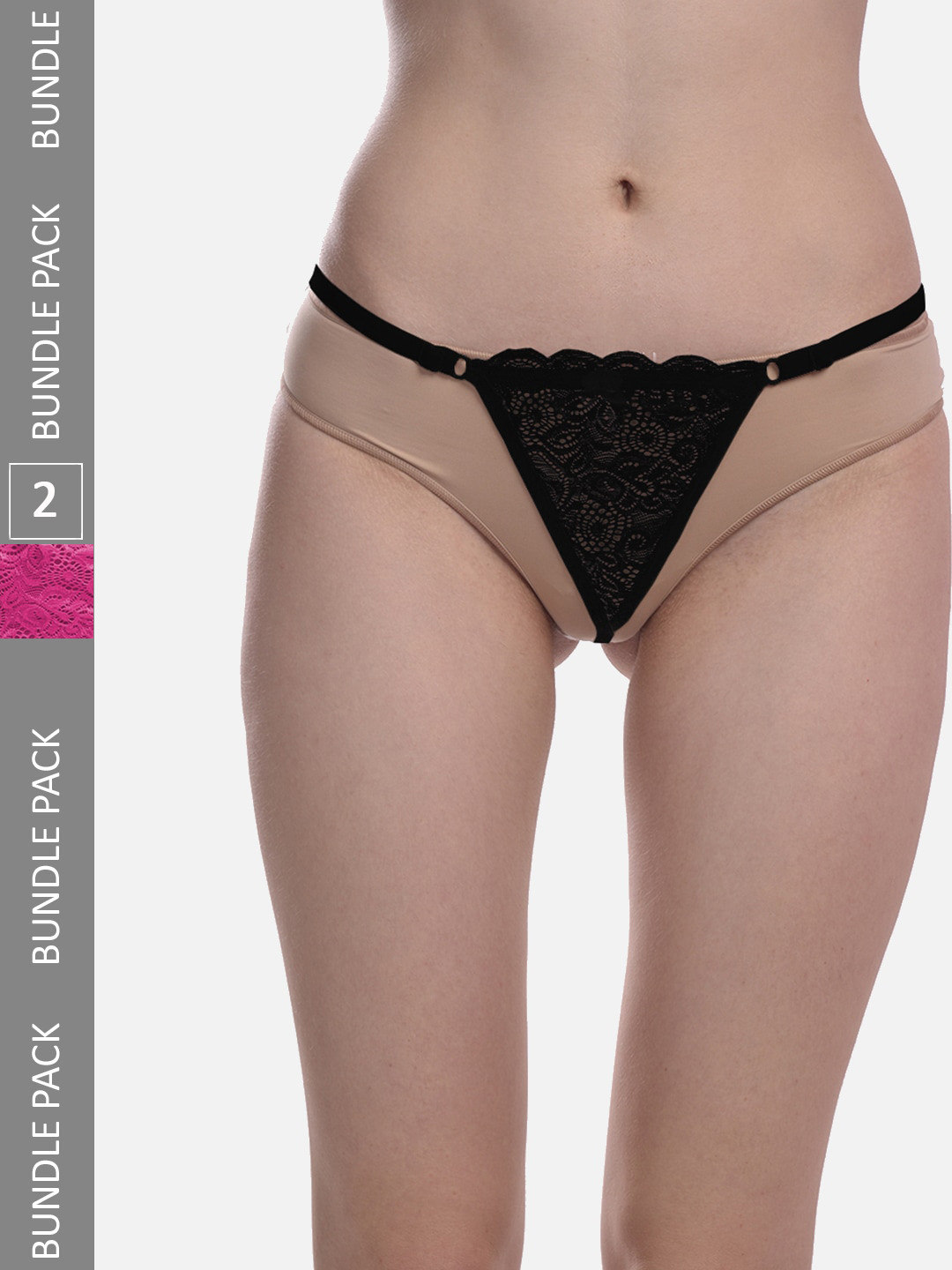 StyFun Women Pack Of 2 Low Rise Anti Microbial Thong Briefs LS_Net_ThongPanty_BlackRani_FS