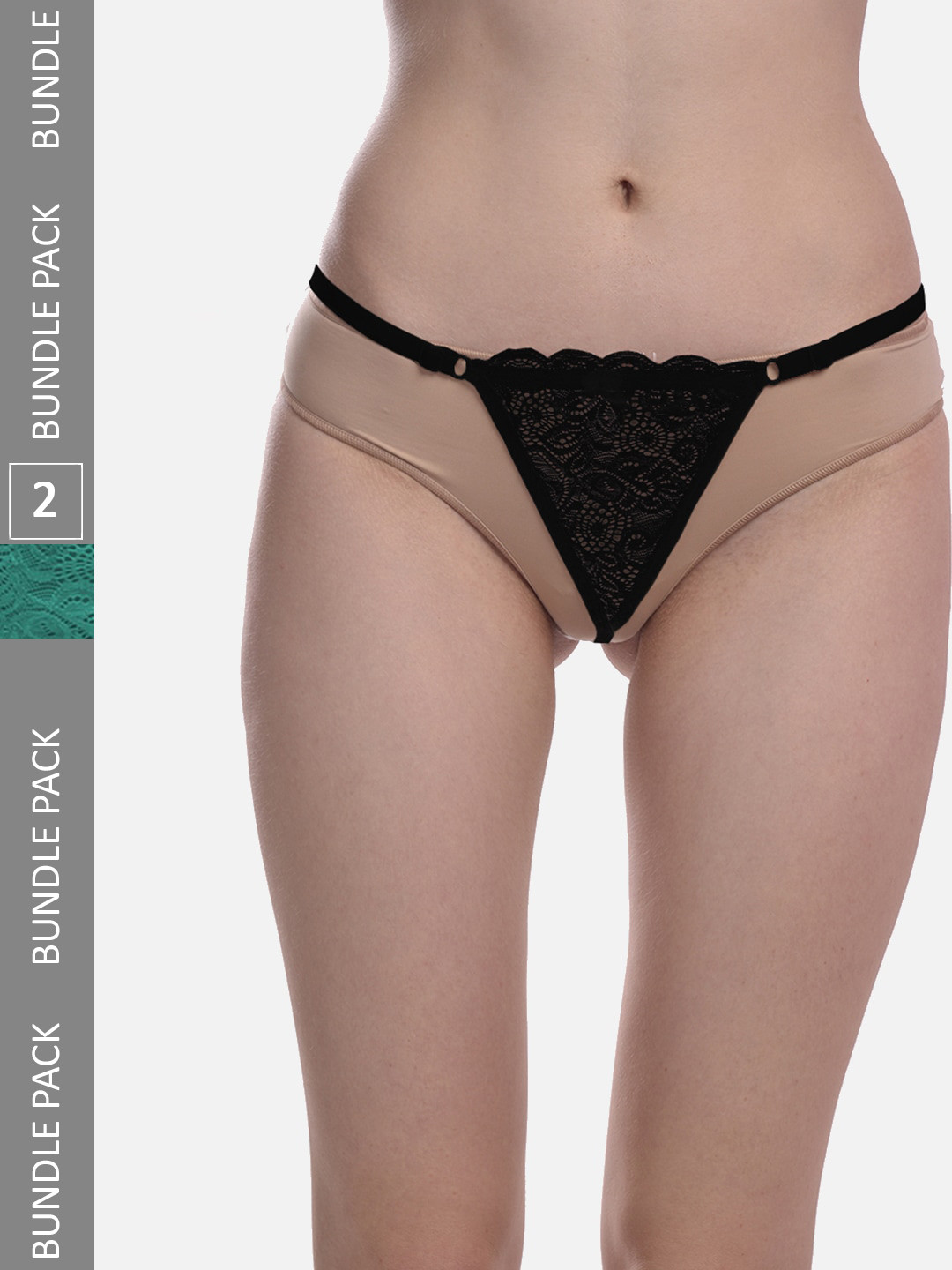 StyFun Women Pack Of 2 Anti-Microbial Thong Briefs LS_Net_ThongPanty_BlackGreen_FS