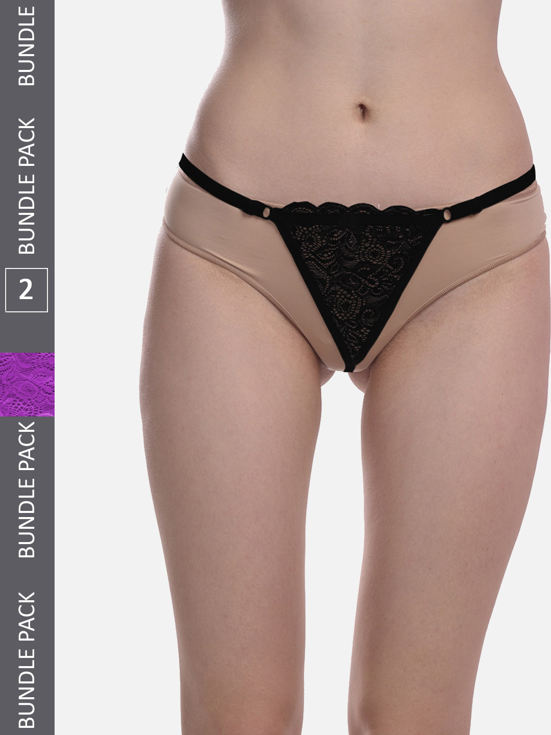 StyFun Women Pack Of 2 Anti-Microbial Thong Briefs LS_Net_ThongPanty_BlackPurple_FS