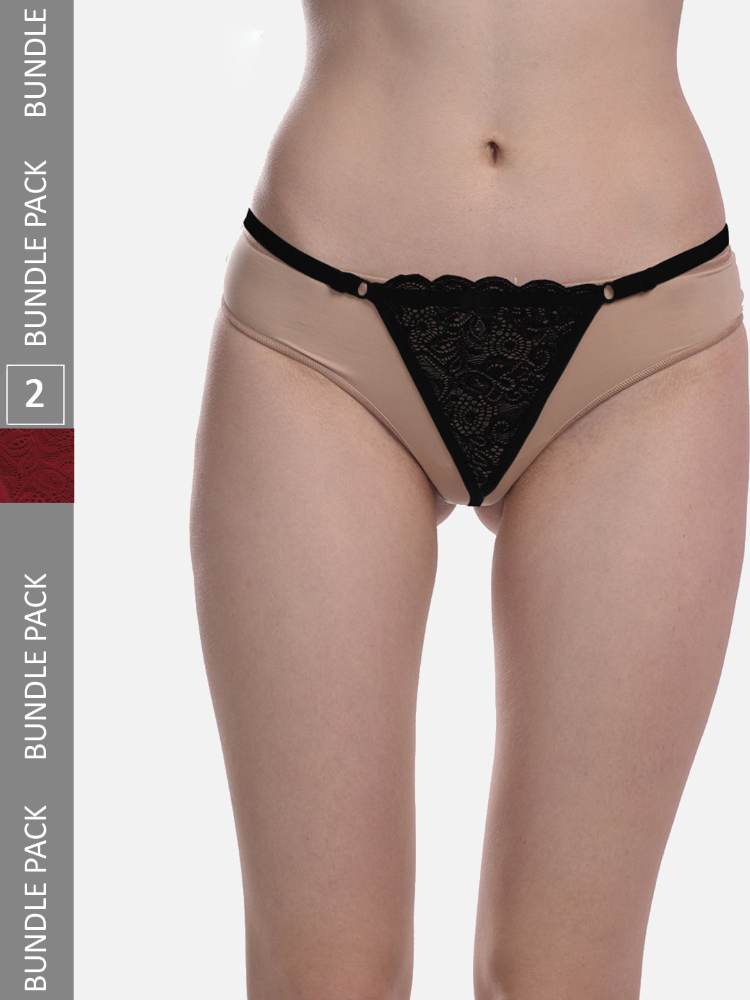 StyFun Women Pack Of 2 Anti-Microbial Thong Briefs LS_Net_ThongPanty_BlackMaroon_FS