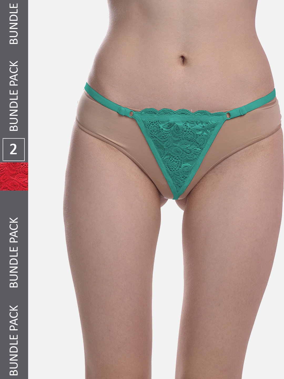 StyFun Women Pack Of 2 Anti-Microbial Thong Briefs LS_Net_ThongPanty_GreenRed_FS