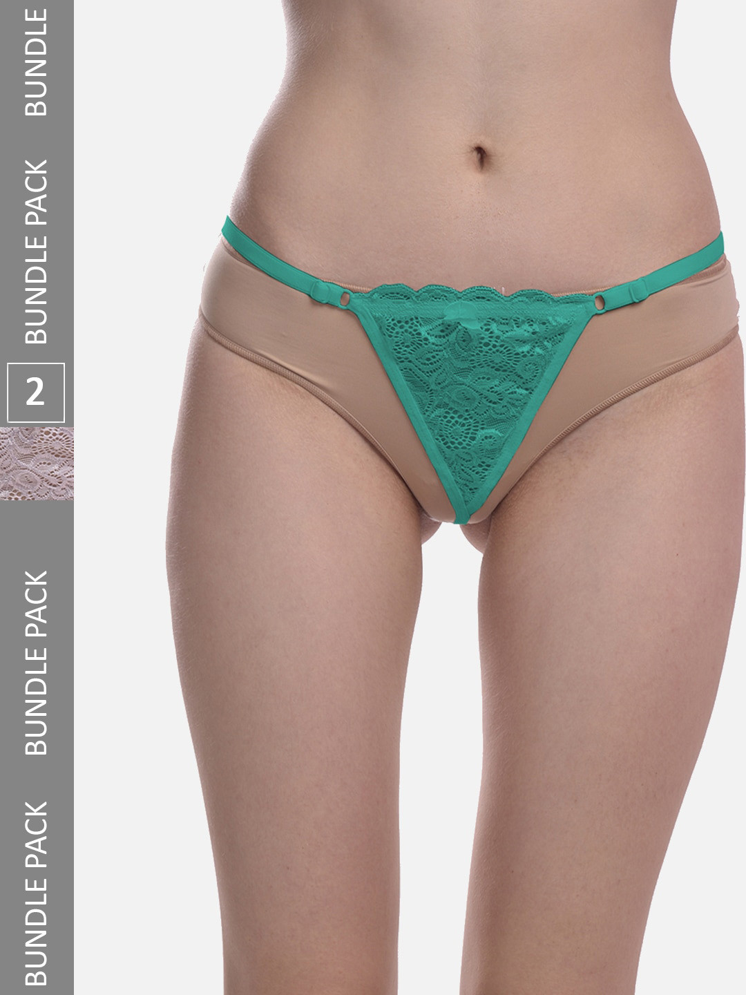 StyFun Pack of 2 Anti-Microbial Cotton Thong Briefs LS_Net_ThongPanty_GreenWhite_FS