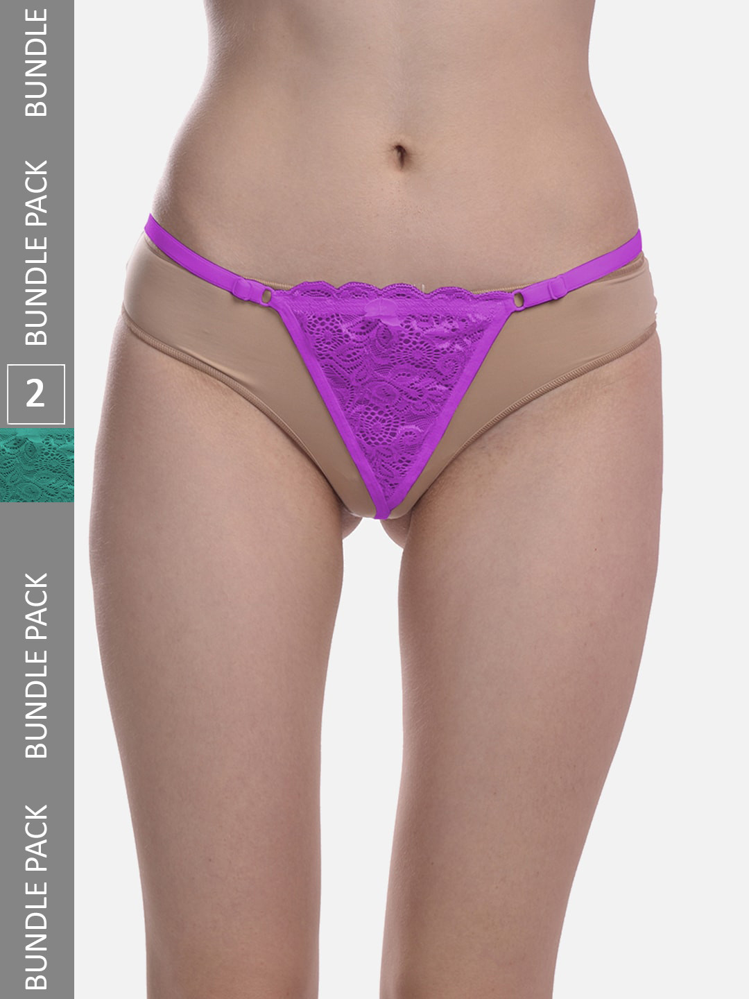 StyFun Women Pack Of 2 Self-Design Anti-Microbial Briefs LS_Net_ThongPanty_GreenPurple_FS