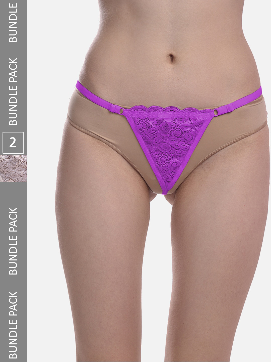 StyFun Pack Of 2 Women Anti-Microbial G-String Briefs LS_Net_ThongPanty_PurpleWhite_FS
