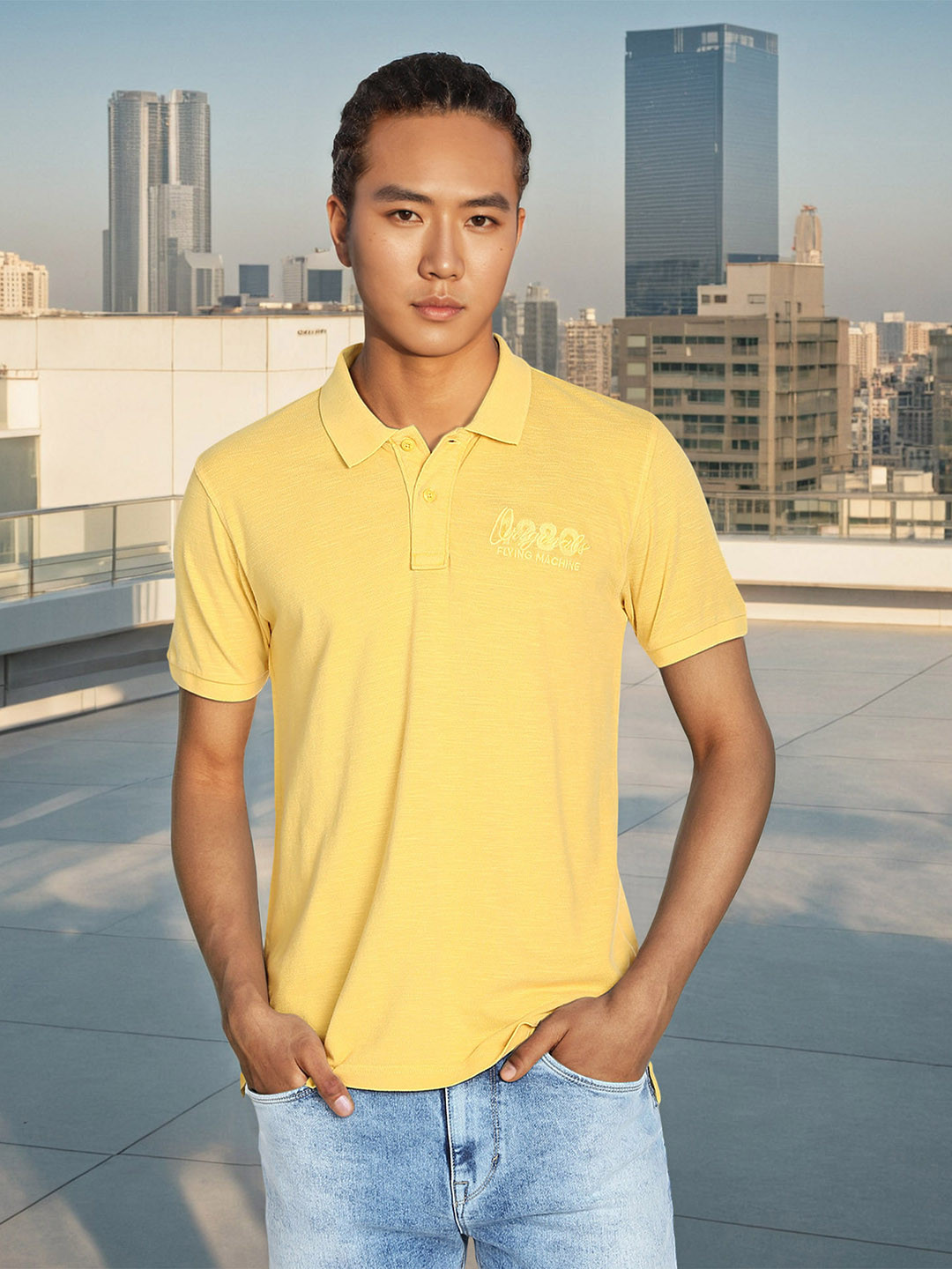 Flying Machine Embroidered Logo Pique Polo Shirt