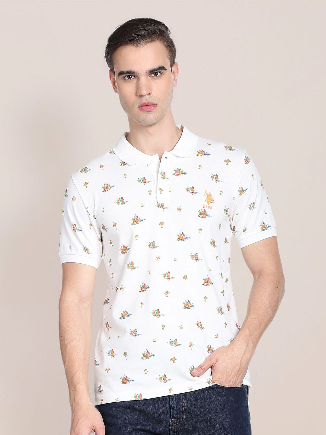 U.S. Polo Assn. Conversational Printted Polo Collar Pure Cotton T-shirt