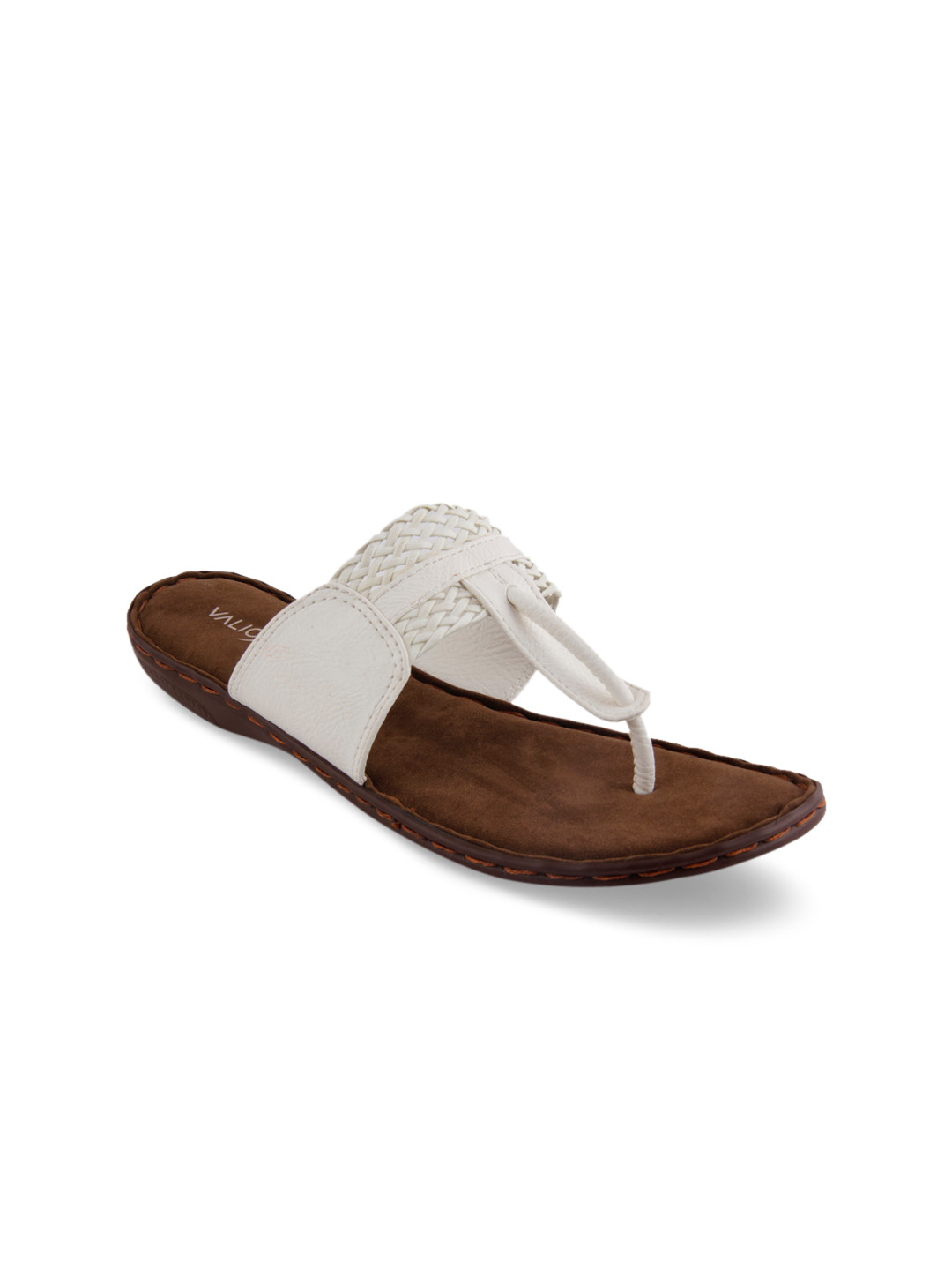 VALIOSAA Women White Solid T-strap Flats