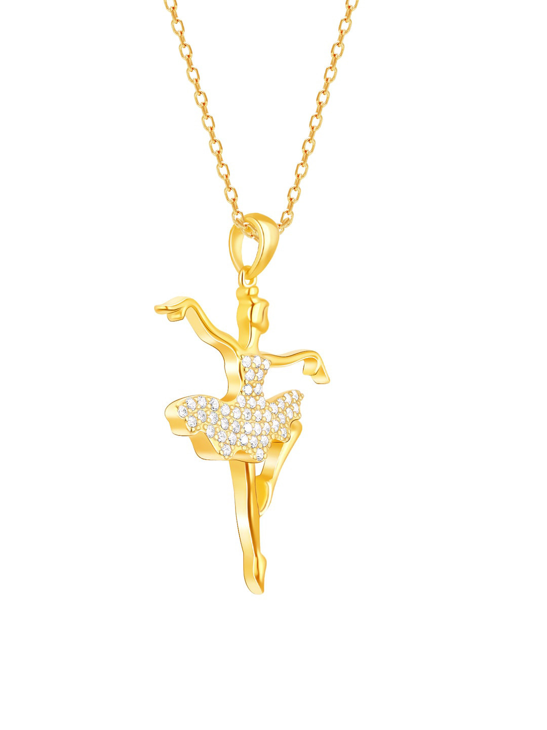 GIVA Gold-Plated CZ-Studded Ballerina-Shaped Pendant With Chain