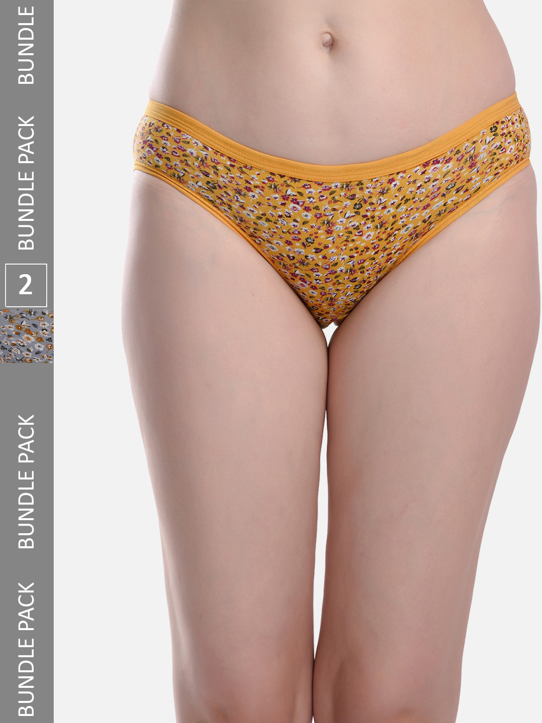 StyFun Pack Of 2 Printed Anti-Microbial Low-Rise G-string LS_Flower_Panty_BeigeGrey