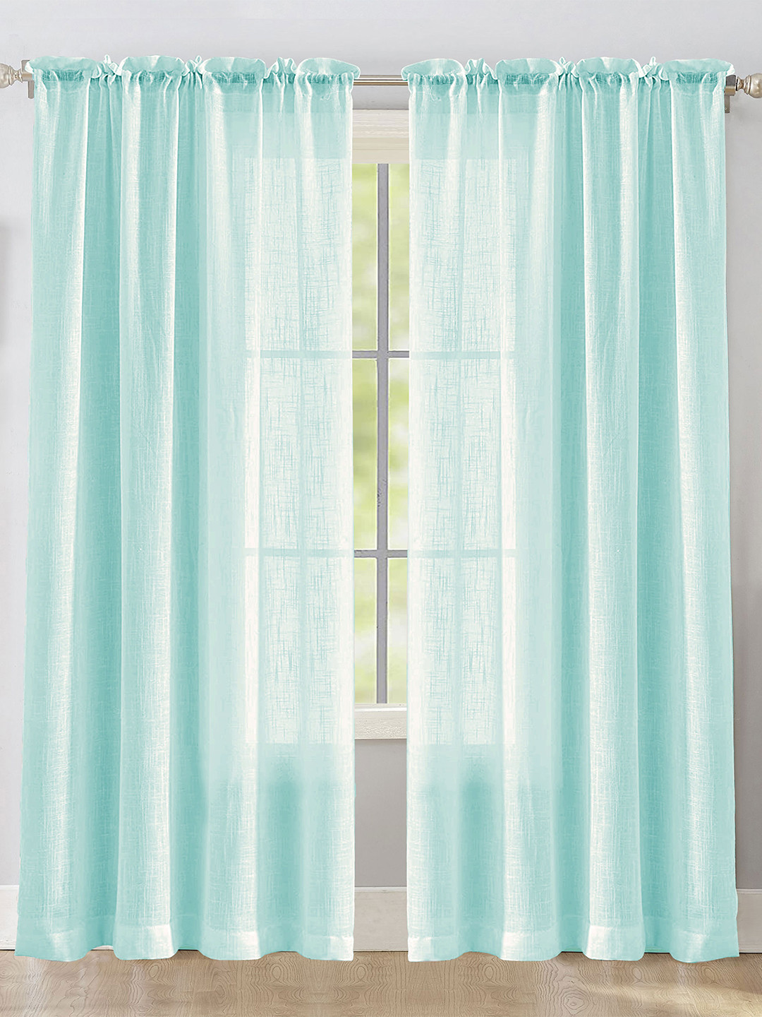 HOMEMONDE Turquoise Blue 2 Pieces Sheer Rod Pocket Cotton Door Curtains