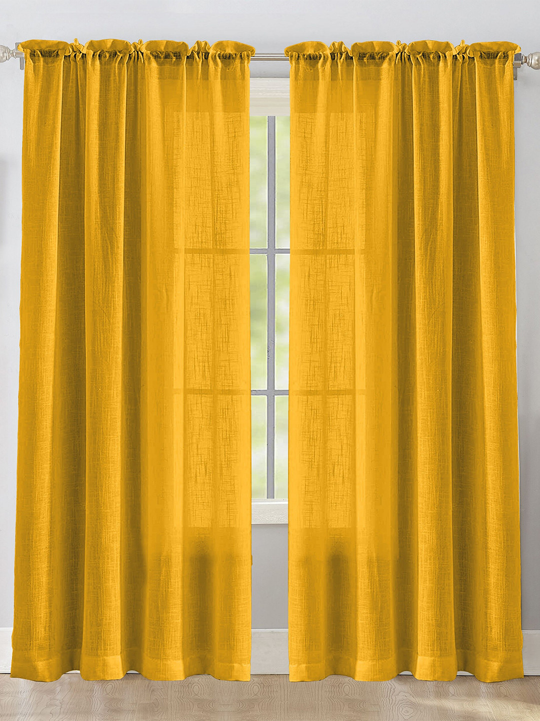 HOMEMONDE Mustard Yellow 2 Pieces Sheer Rod Pocket Window Curtains