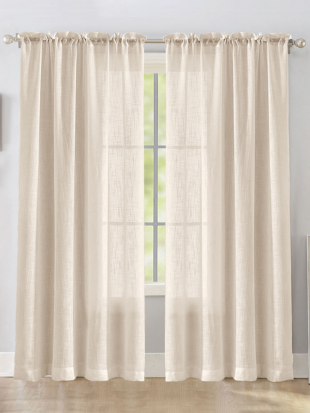 HOMEMONDE Beige 2 Pieces Sheer Rod Pocket Cotton Long Door Curtains