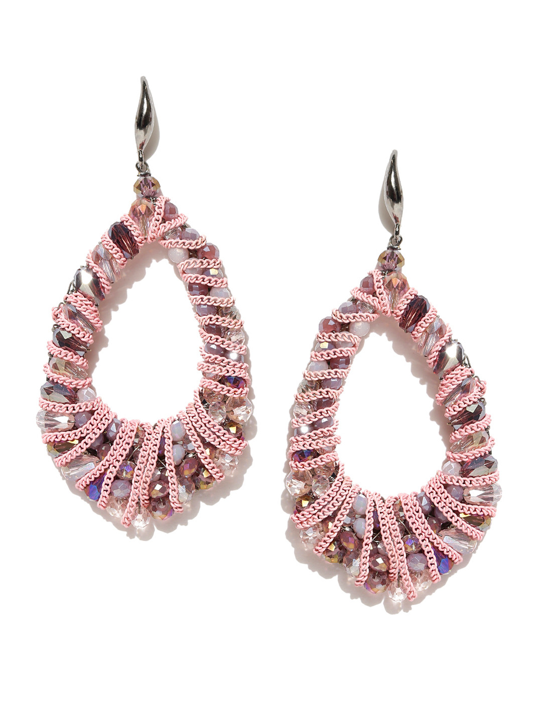 Jewels Galaxy Pink Silver-Plated Handcrafted Teardrop-Shaped Drop Earrings