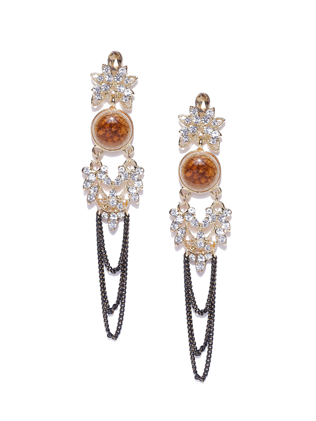 Jewels Galaxy Beige Gold-Plated Handcrafted Contemporary Drop Earrings
