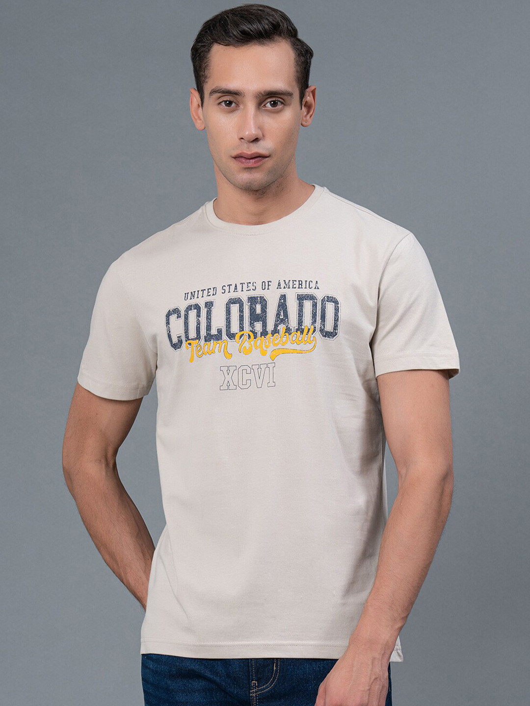 Red Tape Typography Printed Pure Cotton T-Shirt