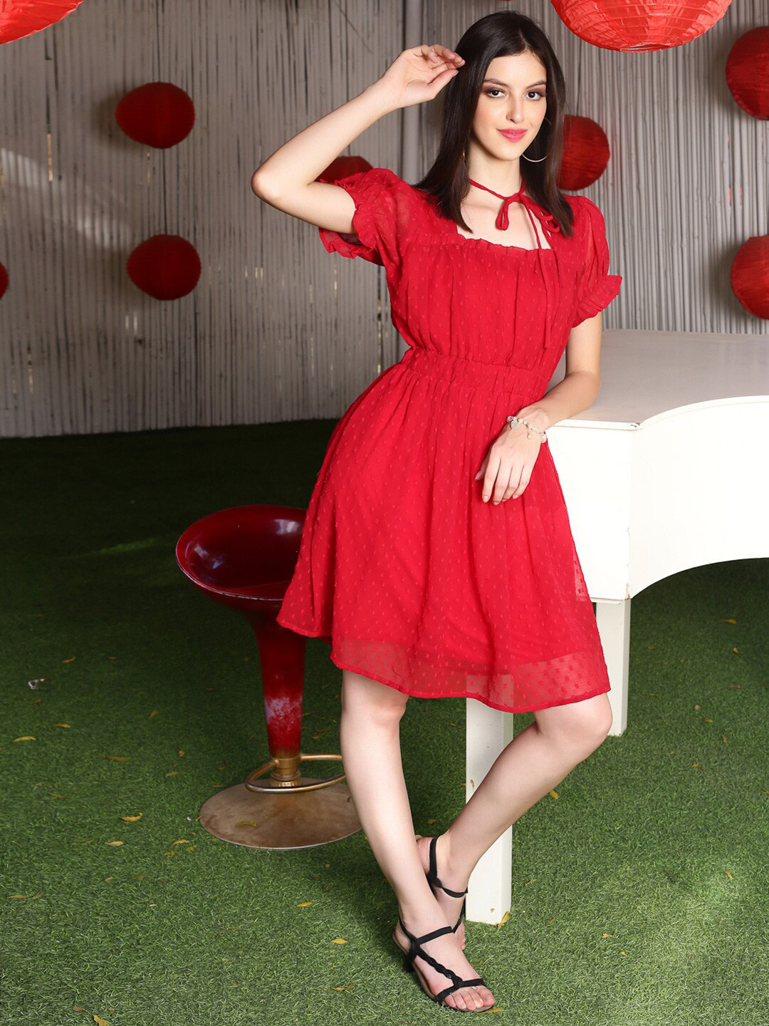 Sera Square Neck Puff Sleeves Chiffon Dress