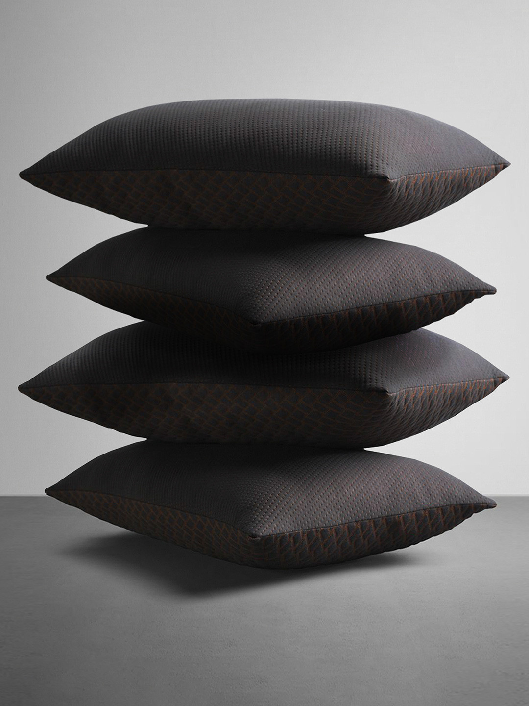 LA VERNE Brown Solid Polyester Set of 4 Medium Fibre Sleep Pillow-68.58 x 43.18 x 15 cm