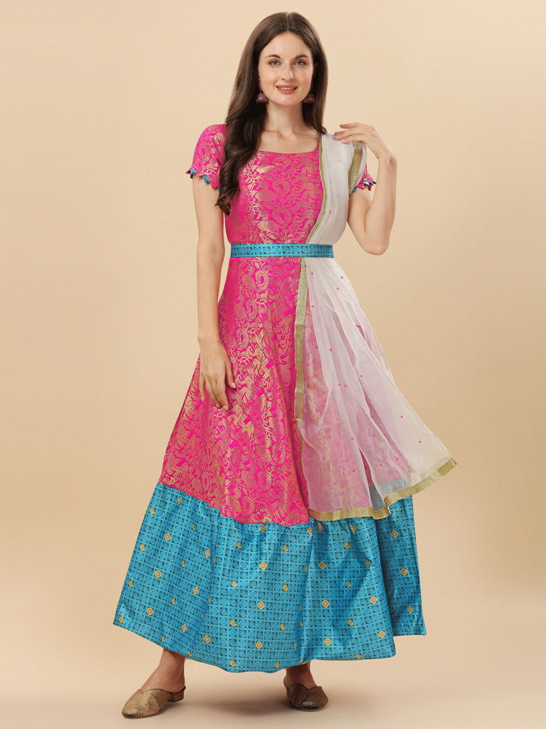 Vidraa Western Store Ethnic Motif Printed Ethnic Fit & Flare Maxi Dress With Dupatta