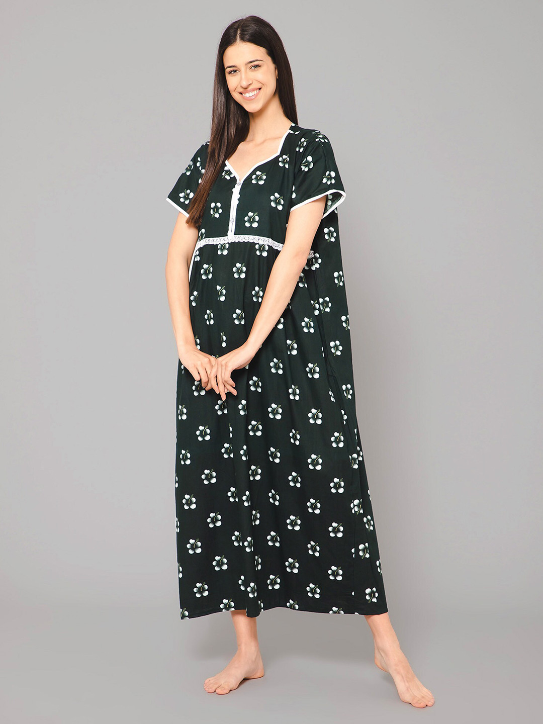 Winza Designer Floral Printed Pure Cotton Maxi Nightdress