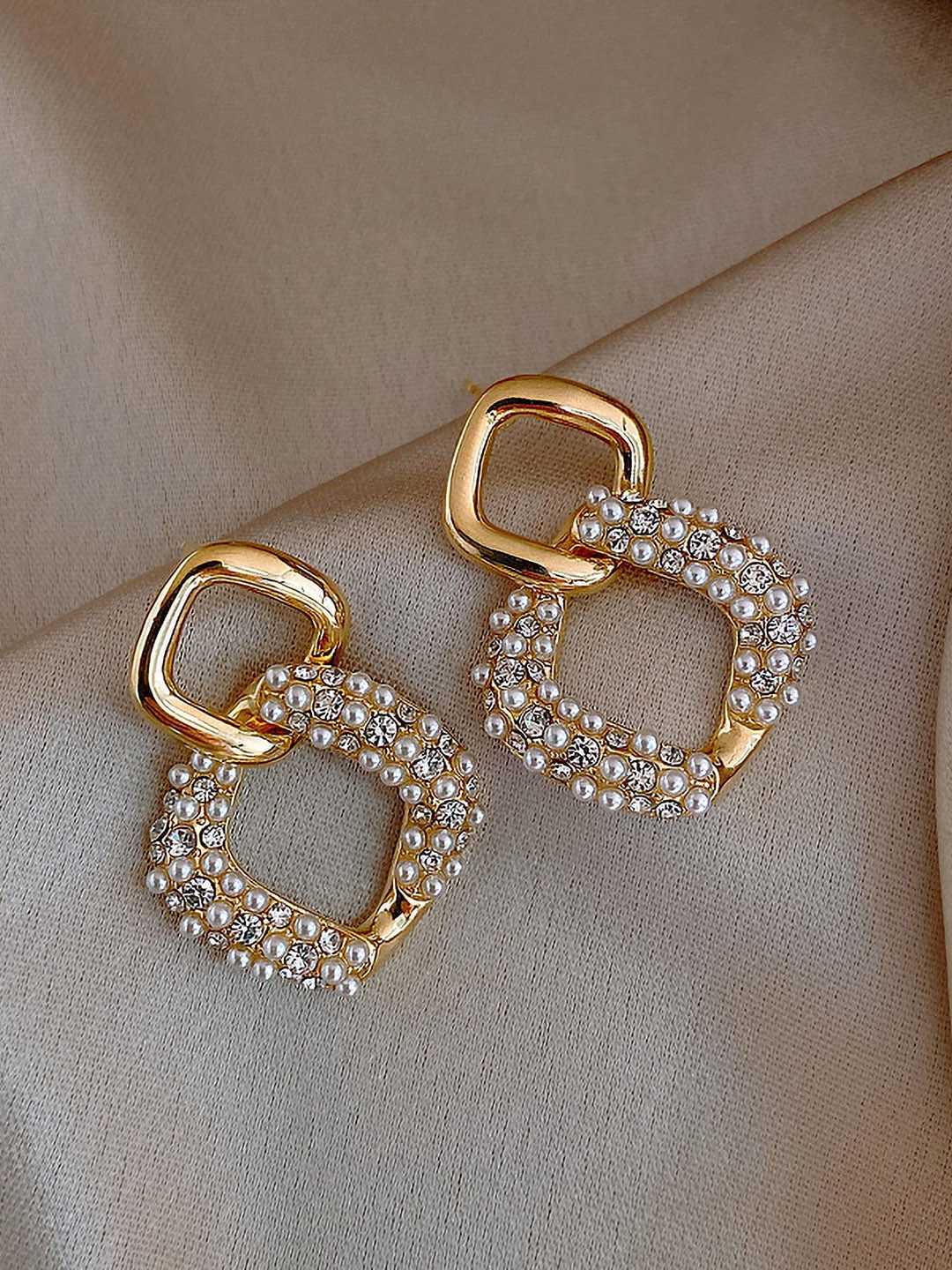 OOMPH Crystal & Pearls Contemporary Hoop Earrings