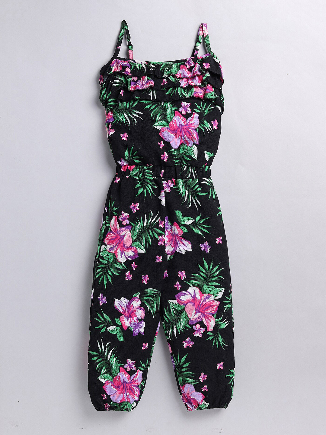 YK Girls Floral Printed Capri Jumpsuit