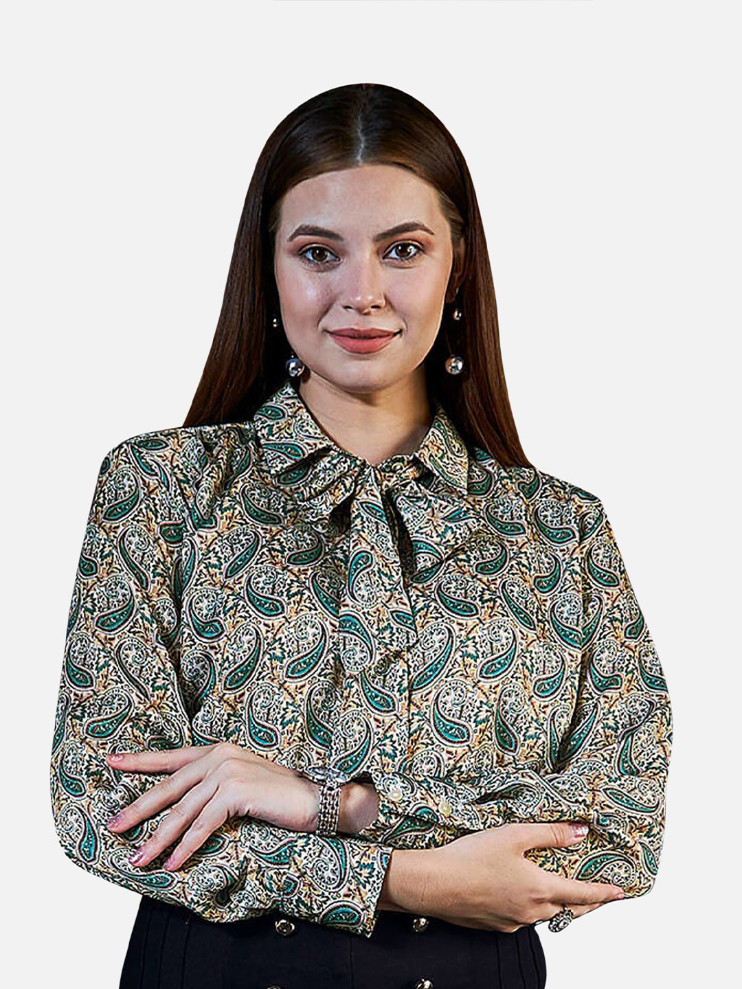 NEOFAA Paisley Printed Tie-Ups Casual Shirt