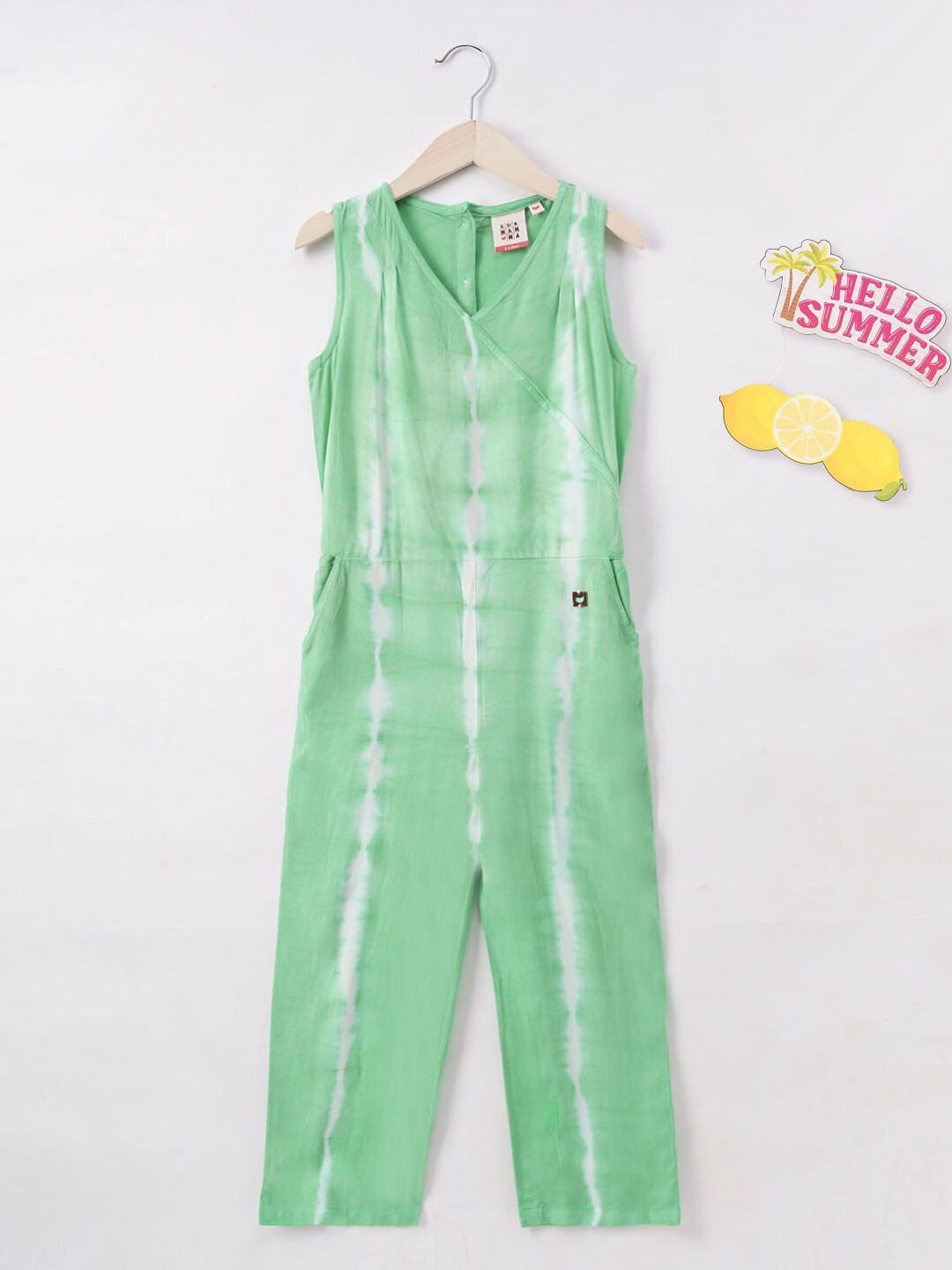 Ed-a-Mamma Girls Tie & Dyed V-Neck Cotton Basic Jumpsuit