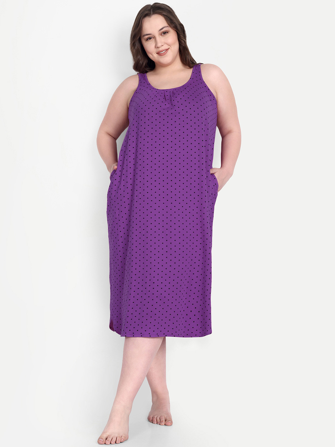 BLAZON Plus Size Polka Dots Printed Pure Cotton Nightdress