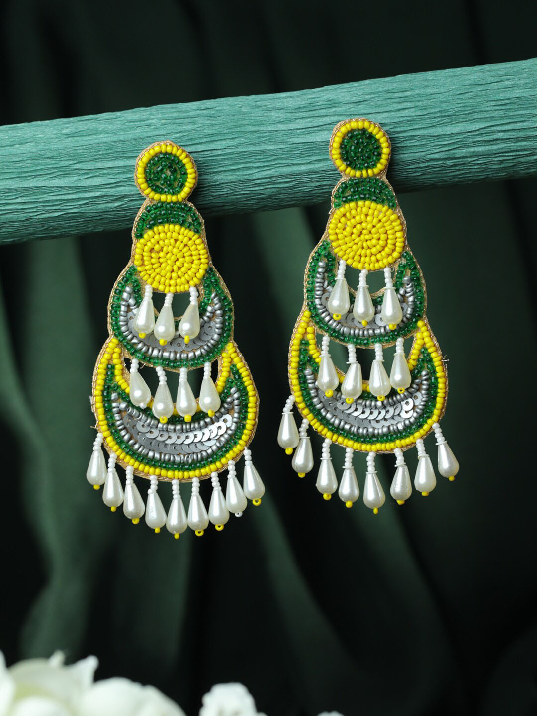 Jazz and Sizzle Beads & Pearls Studded Gold Plated Contemporary Chandbali Earrings