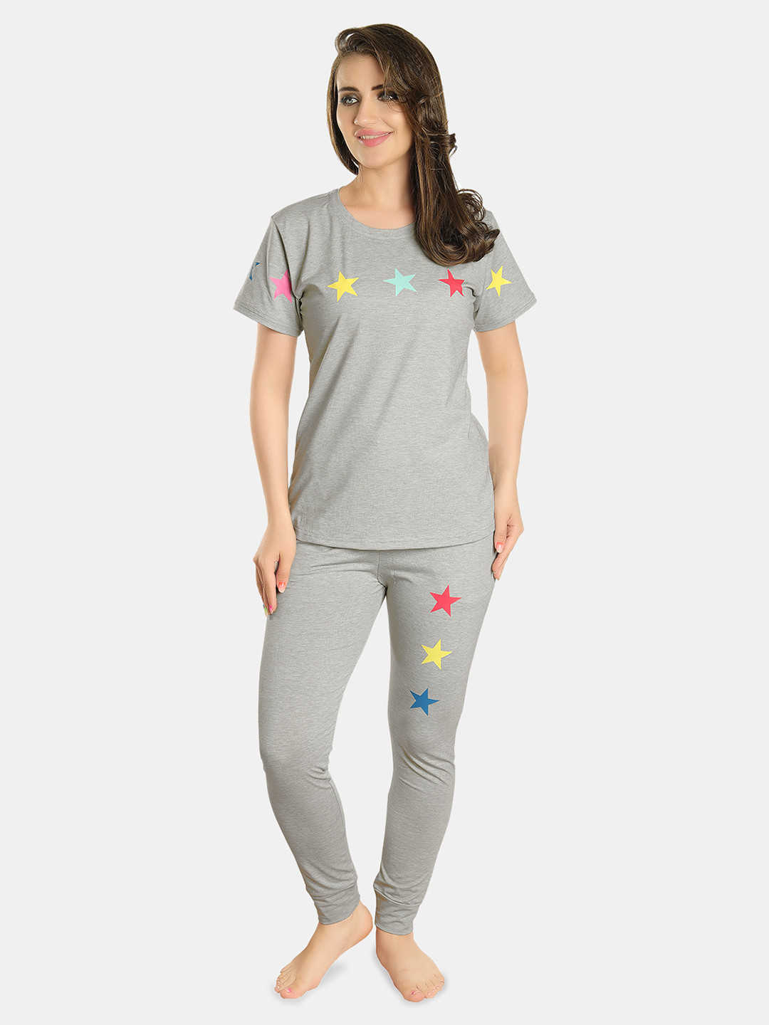 FILMAX ORIGINALS Women Printed Round Neck Short Sleeves Night suits