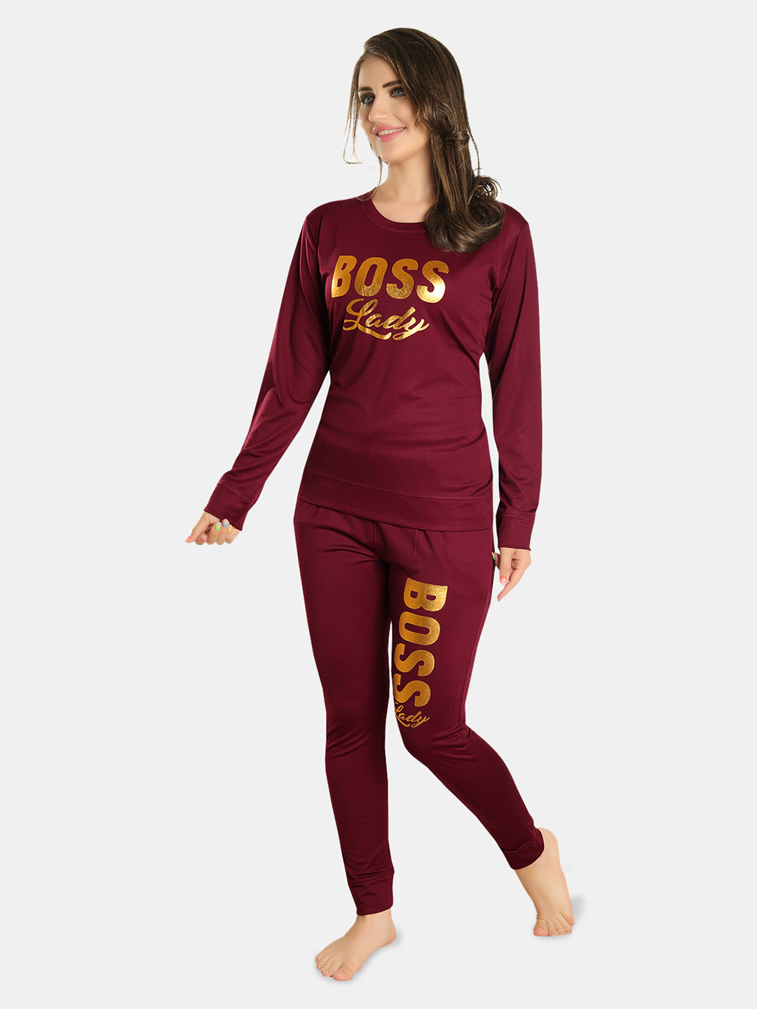 FILMAX ORIGINALS Women Printed Round Neck Long Sleeves Night suits